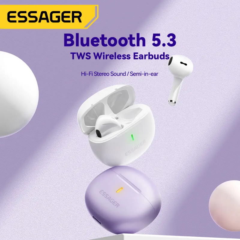 Бездротові навушники ESSAGER (color box) Shining TWS Bluetooth earphones White