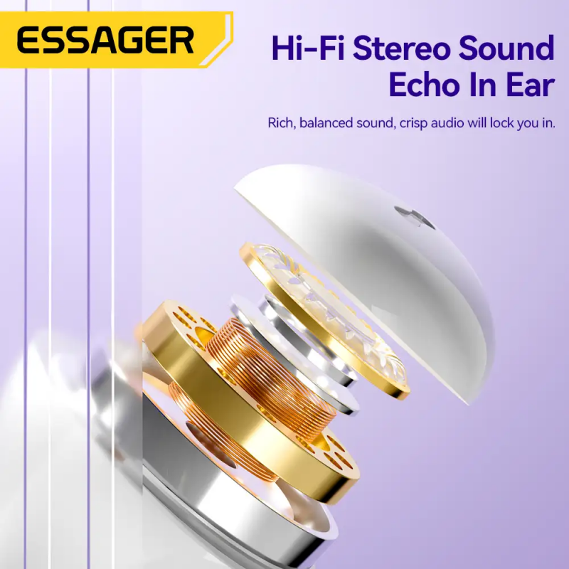 Бездротові навушники ESSAGER (color box) Shining TWS Bluetooth earphones White