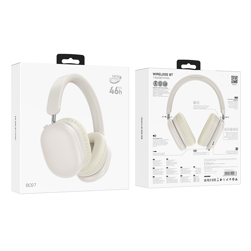 Бездротові накладні навушники BOROFONE BO27 Rhyme BT headphones Milky White