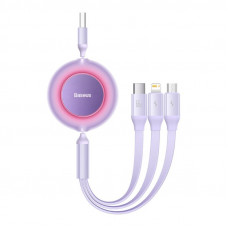 Cable Baseus Bright Mirror 2 Series Retractable 3-in-1 Fast Charging Data Cable USB to M+L+C 66W 1.1m Purple