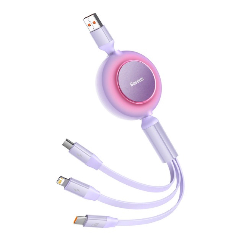 Кабель Baseus Bright Mirror 2 Series Retractable 3-in-1 Fast Charging  Data Cable USB to M+L+C 66W 1.1m Purple