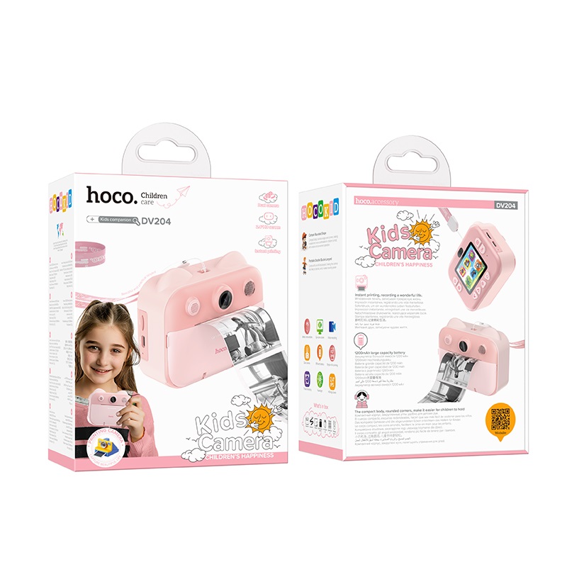 Камера для дітей HOCO DV204 1200 mAh 0.3Mpx Dual-camera children printing camera Pink