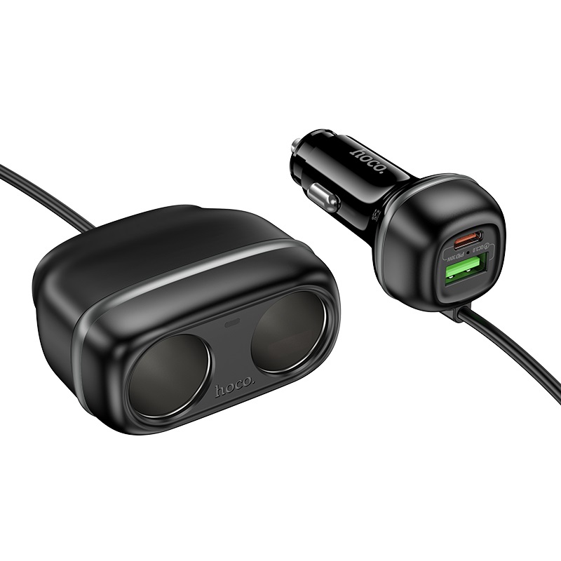 Автомобільний зарядний пристрій HOCO Z59 Rank 48W dual port PD30W+QC3.0 dual cigarette lighter slot car charger Black