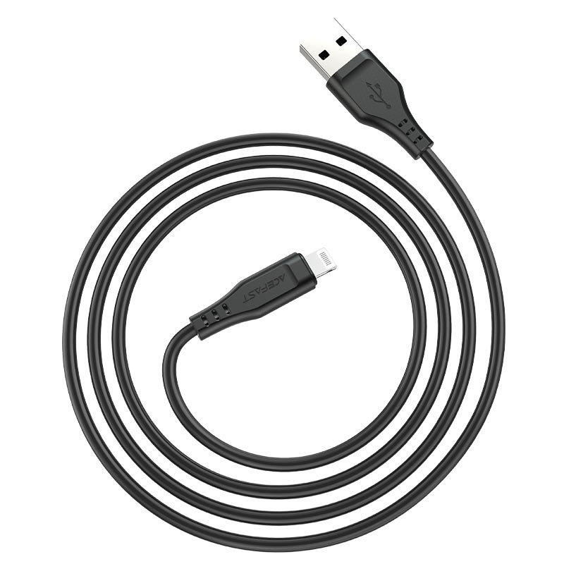 Кабель ACEFAST C3-02 USB to iP 2.4A, 1.2m, TPE, TPE connectors, Black
