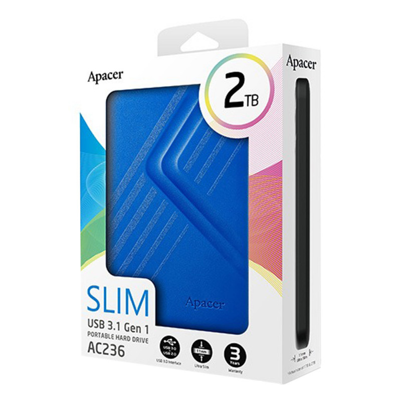 Зовнішній жорсткий диск PHD External 2.5'' Apacer USB 3.2 Gen. 1 AC236 2Tb Blue (color box)