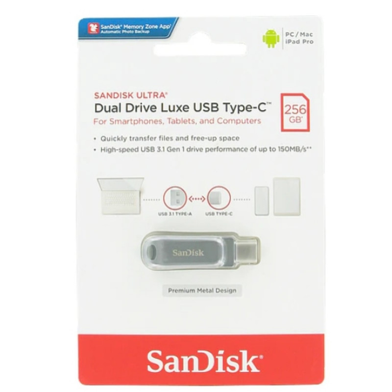 Флеш-накопичувач SanDisk USB 3.1 Ultra Dual Luxe Type-C 256Gb (150 Mb/s)