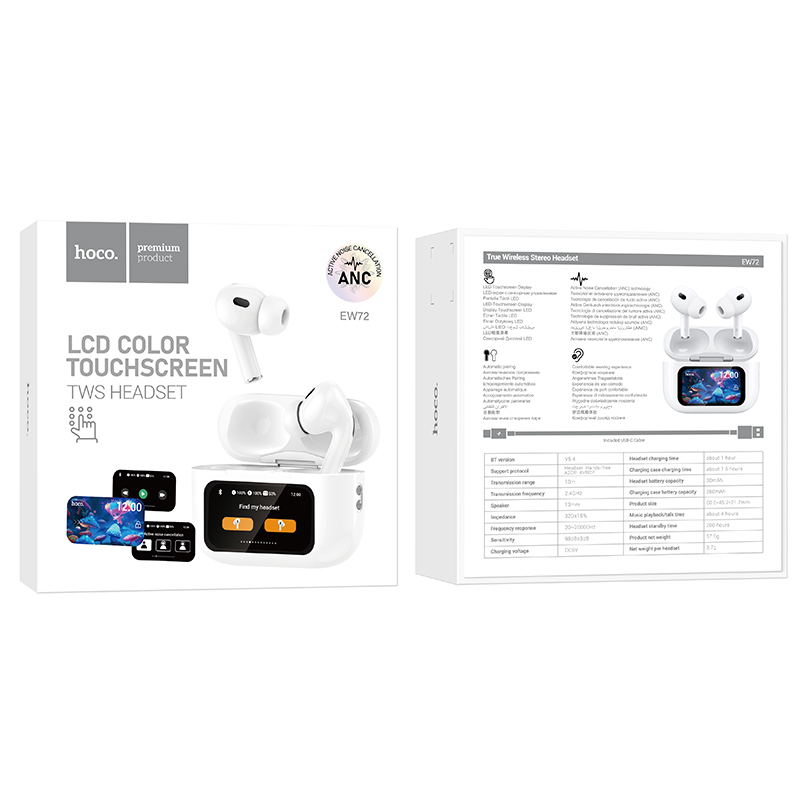 Бездротові навушники HOCO EW72 Soar true wireless ANC Noise Reduction touch screen BT headset White