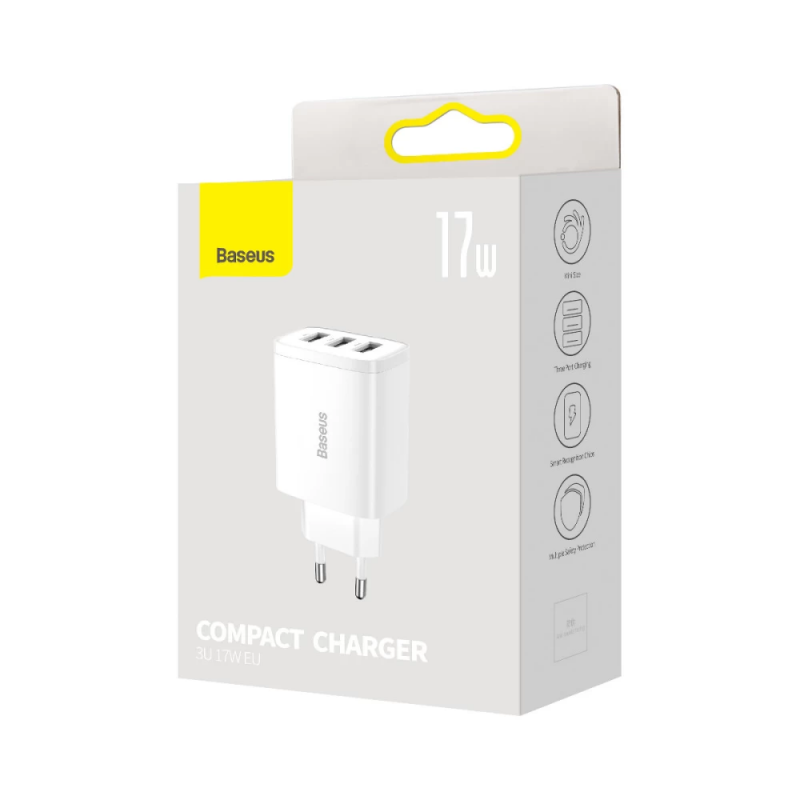 Мережевий зарядний пристрій Baseus Compact  Charger 3U 17W EU White