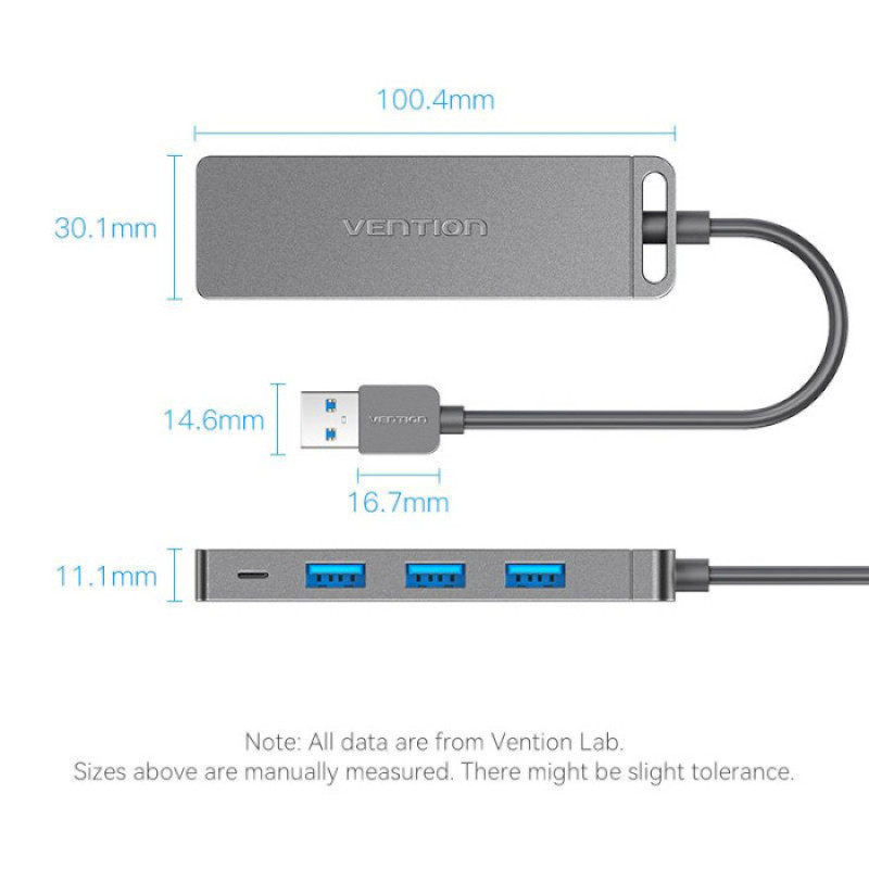 USB-хаб Vention 4-Port USB 3.0 Hub With Power Supply 0.15M Black (CHLBB)