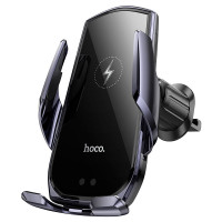 Автотримач для телефона з БЗП HOCO CA202 Plus Enlightener infrared induction wireless charging car holder(air outlet) Black metal gray