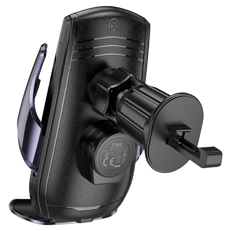 Автотримач для телефона з БЗП HOCO CA202 Plus Enlightener infrared induction wireless charging car holder(air outlet) Black metal gray