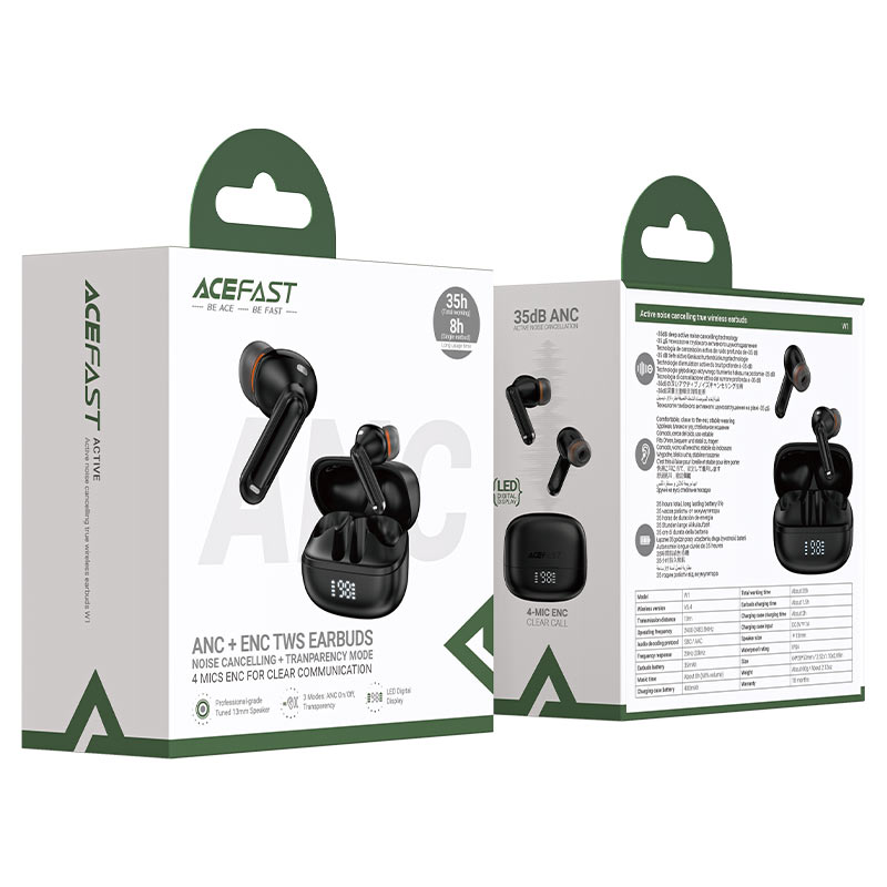 Бездротові навушники ACEFAST W1 Active Noise Cancelling true wireless earbuds Black