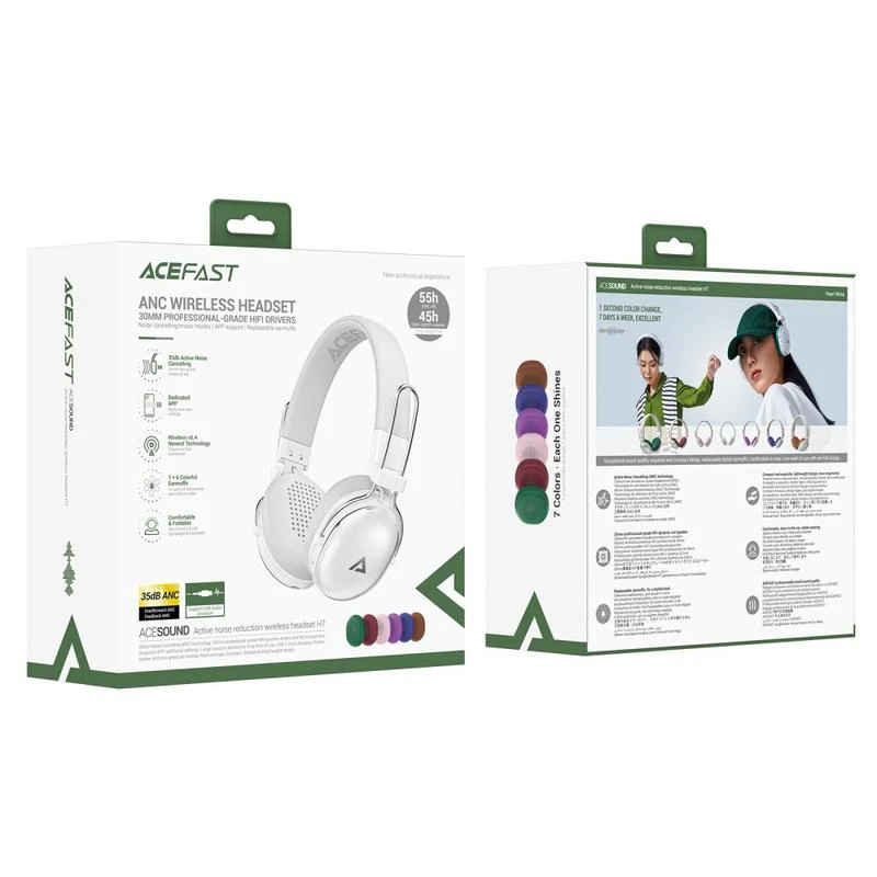 Бездротові накладні навушники ACEFAST H7 active noise reduction wireless headset Pearl white