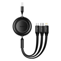 Cable Baseus Free2Draw Retractable Crystal Fast Charging Data Cable USB to M+L+C 3.5A 1.1m Cluster Black
