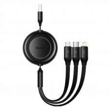 Cable Baseus Free2Draw Retractable Crystal Fast Charging Data Cable USB to M+L+C 3.5A 1.1m Cluster Black