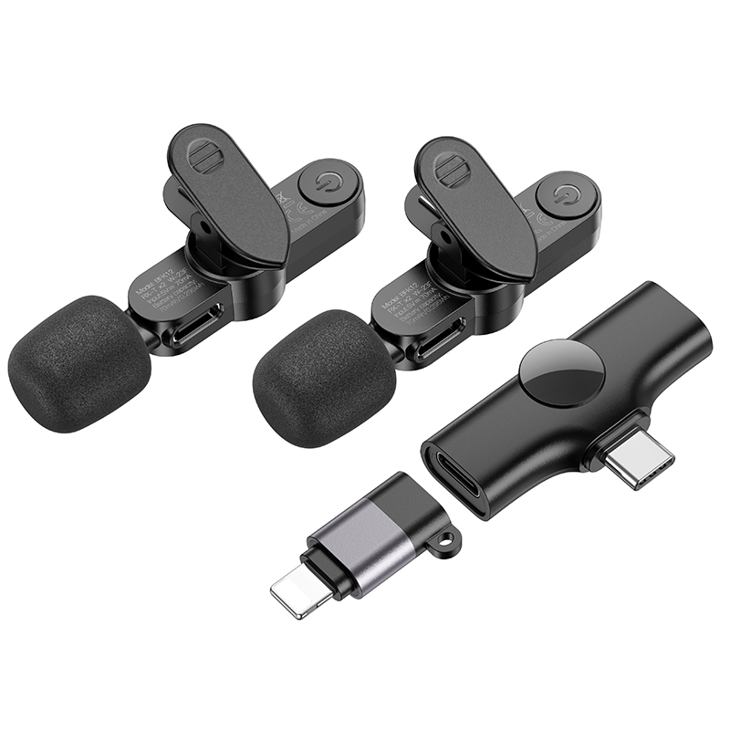 Бездротова мікрофонна система BOROFONE BFK12 Trophy lavalier wireless digital microphone(iP/Type-C) Black