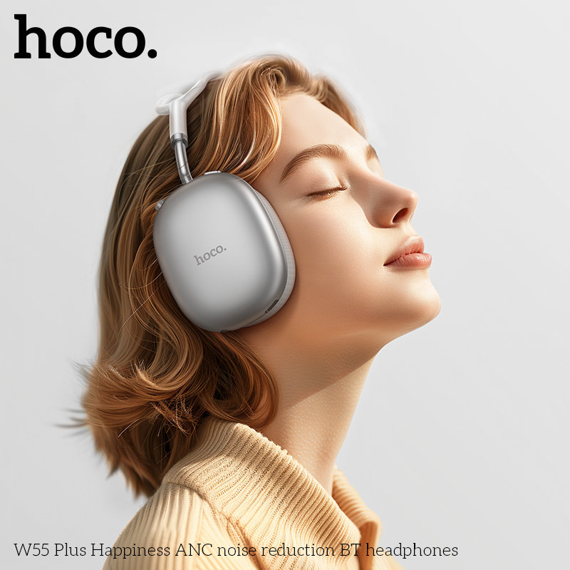 Бездротові накладні навушники HOCO W55 Plus Happiness ANC noise reduction BT headphones Silver