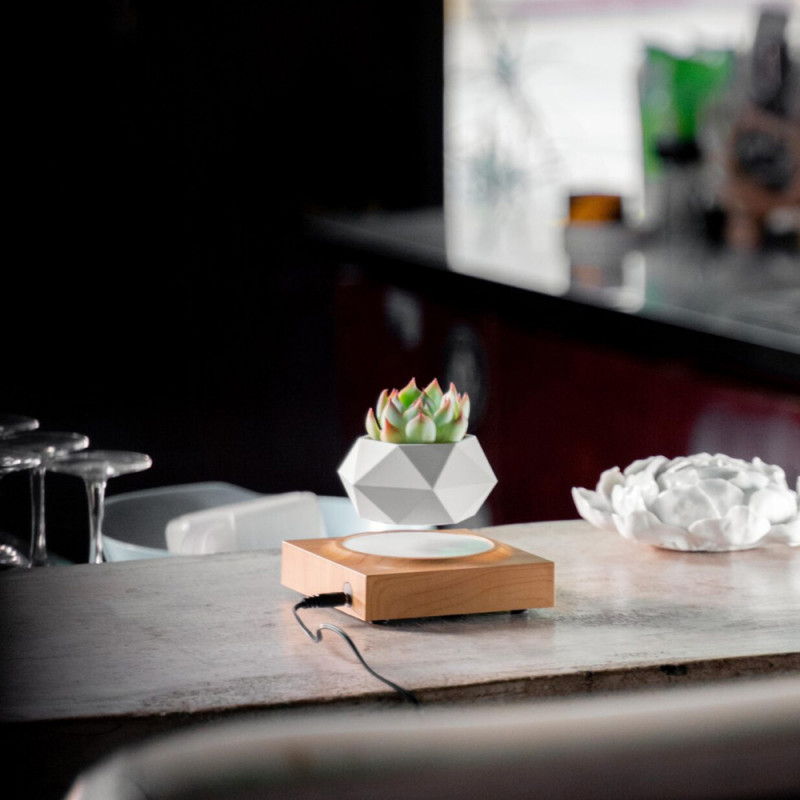 Магнітний левітаційний горщик для рослин HCNT Magnetic Levitating Pot M10-FP  Wood Grain
