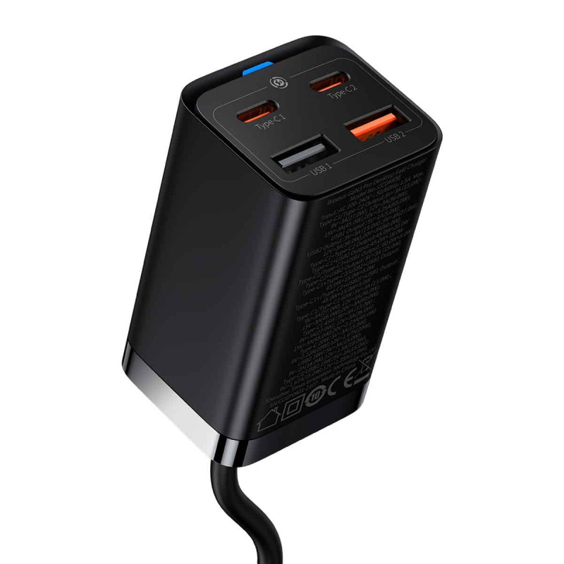 Мережевий зарядний пристрій з кабелем Baseus GaN3 Pro Desktop Fast Charger 2C+2U 65W (Cable Type-C to Type-C 100W(20V/5A) 1m) Black