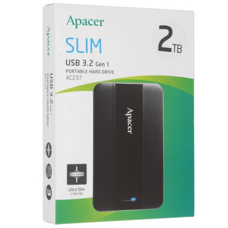 Зовнішній жорсткий диск PHD External 2.5'' Apacer USB 3.2 Gen. 1 AC237 2Tb Black (color box)
