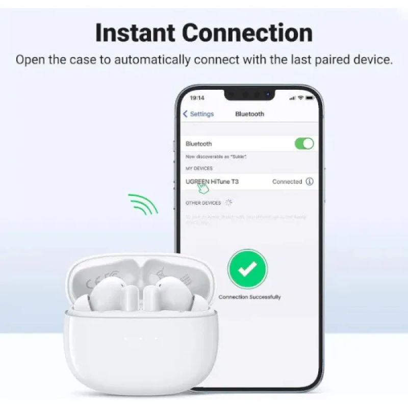 Бездротові навушники UGREEN WS106 HiTune T3 Active Noise-Cancelling Wireless Earbuds,IPX5, White(UGR-90206)