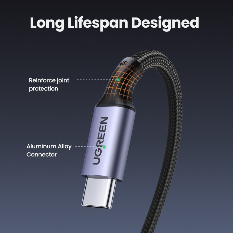 Кабель UGREEN US334 USB-C 2.0 to Angled USB-C M/M Cable Aluminium Shell with Braided 1m (Black)(UGR-70643)