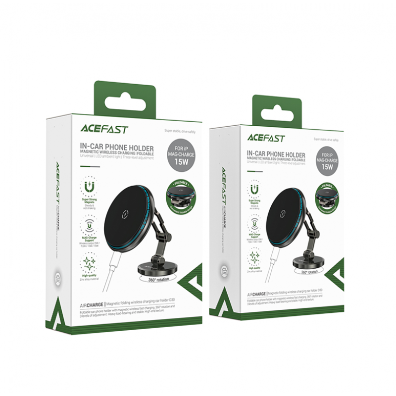 Автотримач для телефона з БЗП ACEFAST D30 magnetic folding wireless charging car holder Black