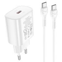 Мережевий зарядний пристрій з кабелем HOCO N22 Jetta PD25W charger set(Type-C to Type-C)(EU) White