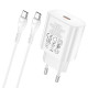 Мережевий зарядний пристрій з кабелем HOCO N22 Jetta PD25W charger set(Type-C to Type-C)(EU) White