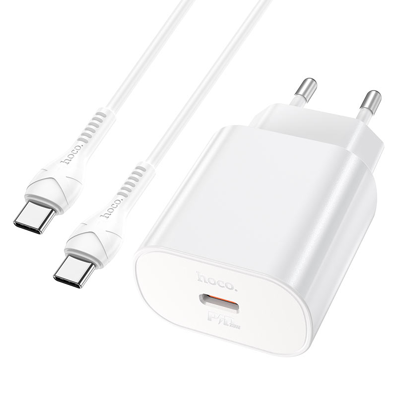 Мережевий зарядний пристрій з кабелем HOCO N22 Jetta PD25W charger set(Type-C to Type-C)(EU) White