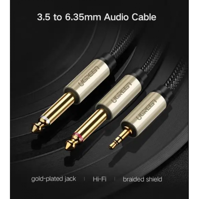Аудіокабель UGREEN AV126 3.5mm TRS to Dual 6.35mm TS Audio Cable 2m (Gray)(UGR-10615)