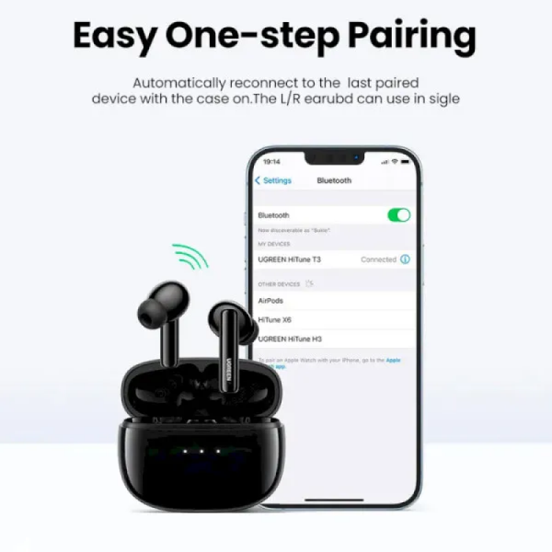 Бездротові навушники UGREEN WS106 HiTune T3 Active Noise-Cancelling Wireless Earbuds, IPX5, Black(UGR-90401)