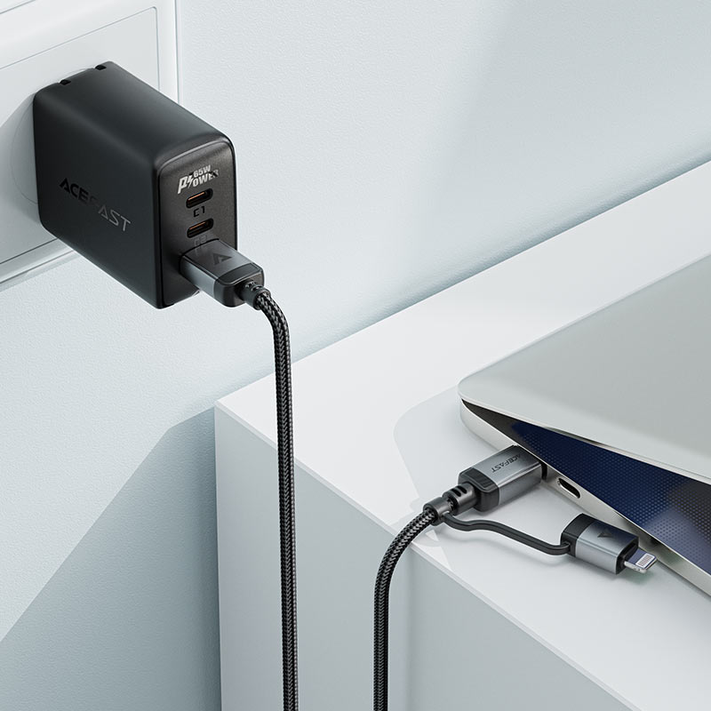 Кабель ACEFAST C20-01 USB-C to USB-C / Lightning aluminum alloy connectors charging data cable Black