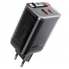 Мережевий зарядний пристрій з кабелем ACEFAST A111 PD67W GaN charger(2*USB-C+USB-A) with retractable cable Black