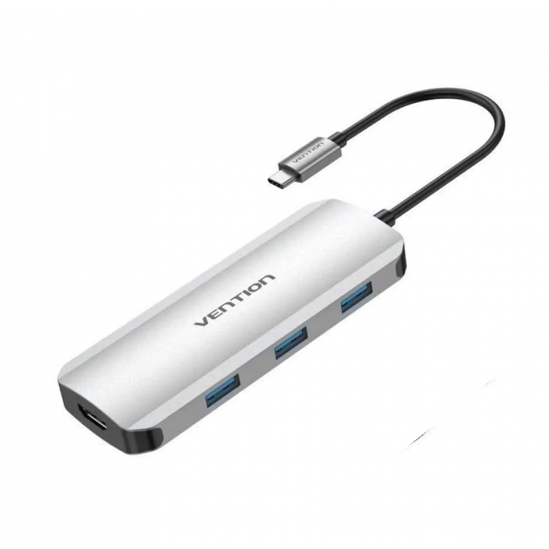 USB-хаб Vention USB-C to HDMI/USB 3.0x3/SD/TF/PD Docking Station Gray 0.15M Aluminum Alloy Type