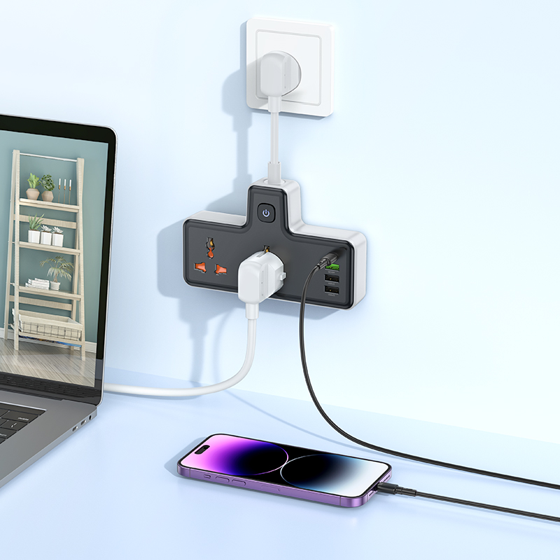 Мережевий подовжувач HOCO  AC12A Reise 2-position expansion socket(PD30W/1C3A) Black
