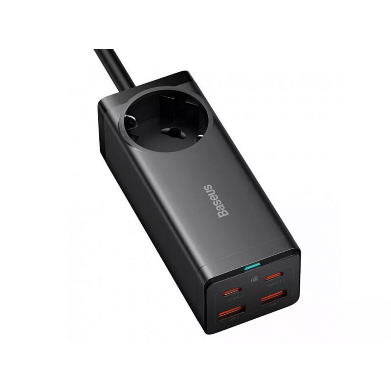 Мережевий зарядний пристрій Baseus GaN3 Pro Desktop Powerstrip AC+2U+2C 100W EU Black (With Mini White Cable Type-C to Type-C 100W(20V/5A) 1m Black）
