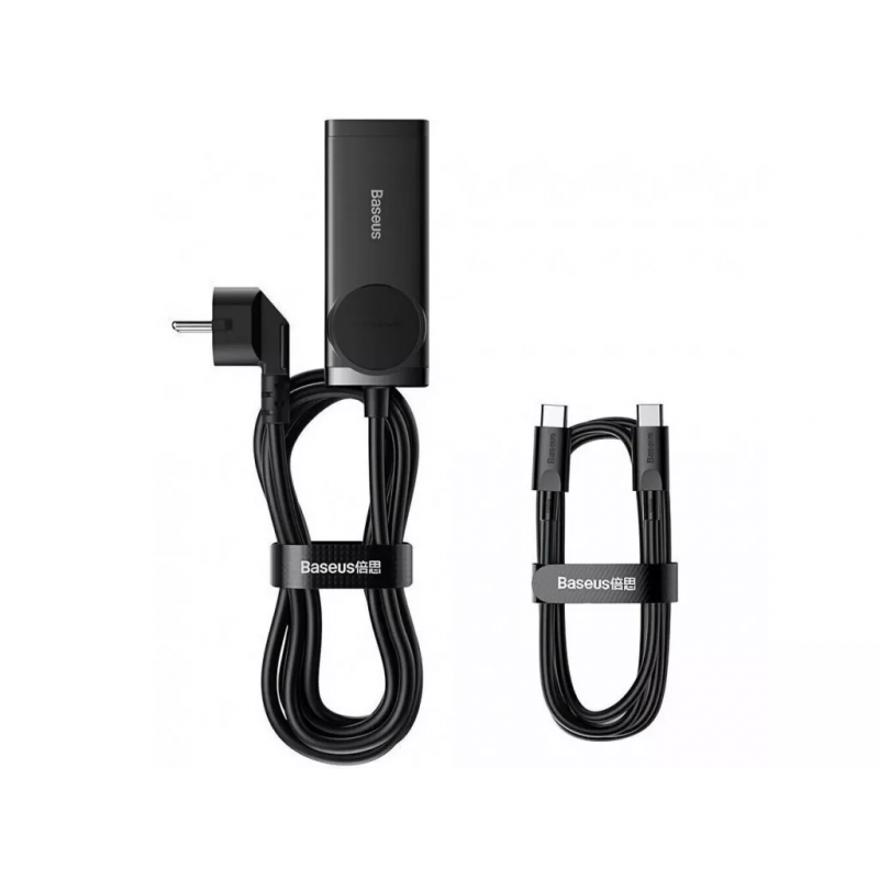 Мережевий зарядний пристрій Baseus GaN3 Pro Desktop Powerstrip AC+2U+2C 100W EU Black (With Mini White Cable Type-C to Type-C 100W(20V/5A) 1m Black）