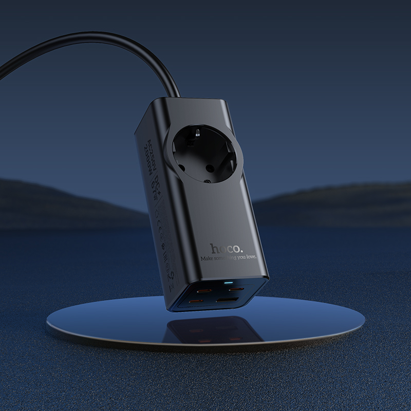 Мережевий подовжувач HOCO NS9 Wisdom 1-position (PD67W/3C1A) desktop socket (EU/GER) Black