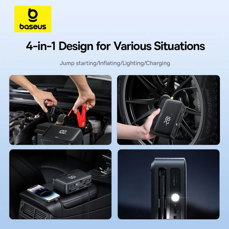 Автомобільний пуско-зарядний пристрій з насосом Baseus Super Energy Series 4-in-1 Car Jump Starter 600A Cluster Black