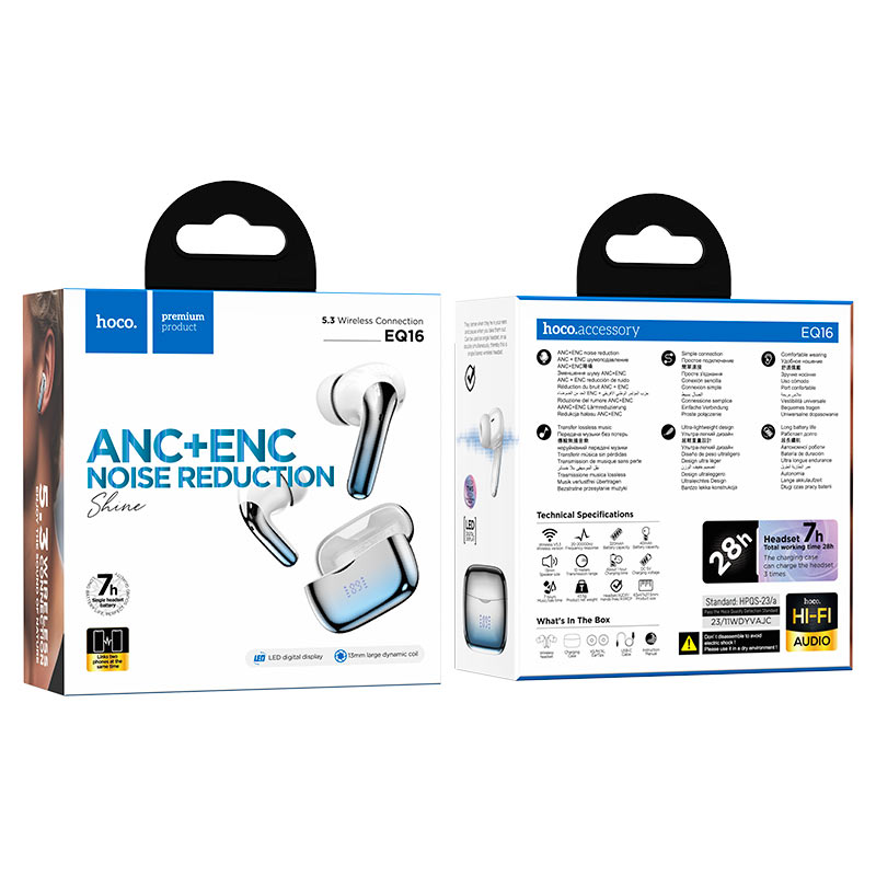 Бездротові навушники HOCO EQ16 Shine true wireless ANC+ENC Noise Reduction BT headset Blue glaze
