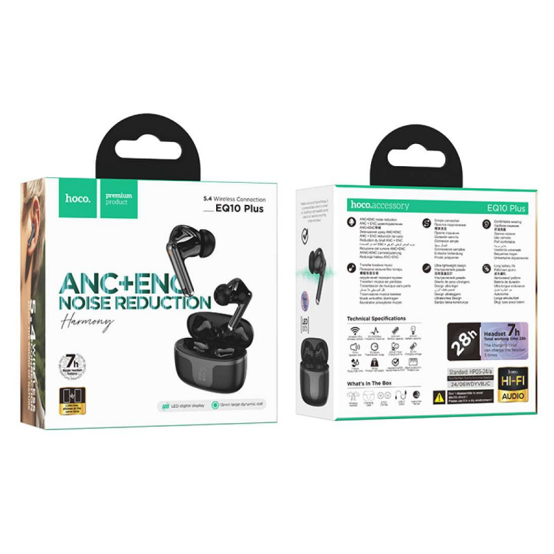 Бездротові навушники HOCO EQ10 Plus Harmony true wireless ANC+ENC Noise Reduction BT headset Black