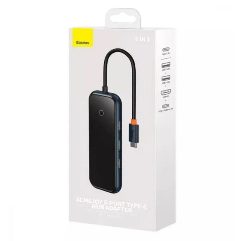 USB-хаб Baseus AcmeJoy 5-Port Type-C HUB Adapter（Type-C to USB3.0*2+USB2.0*1+Type-C PD&Data *1+RJ45*1）Dark Gray