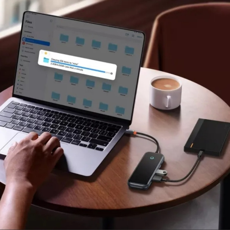USB-хаб Baseus AcmeJoy 5-Port Type-C HUB Adapter（Type-C to USB3.0*2+USB2.0*1+Type-C PD&Data *1+RJ45*1）Dark Gray
