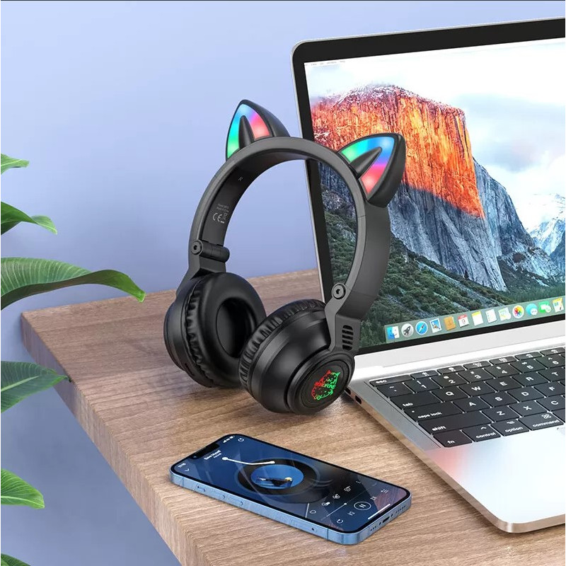 Бездротові накладні навушники BOROFONE BO18 Cat ear BT headphones Black