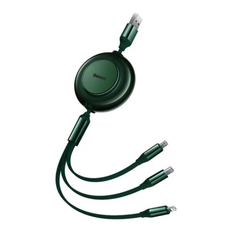 Cable Baseus Bright Mirror 2 Series Retractable 3-in-1 Fast Charging Data Cable USB to M+L+C 3.5A 1.1m Green