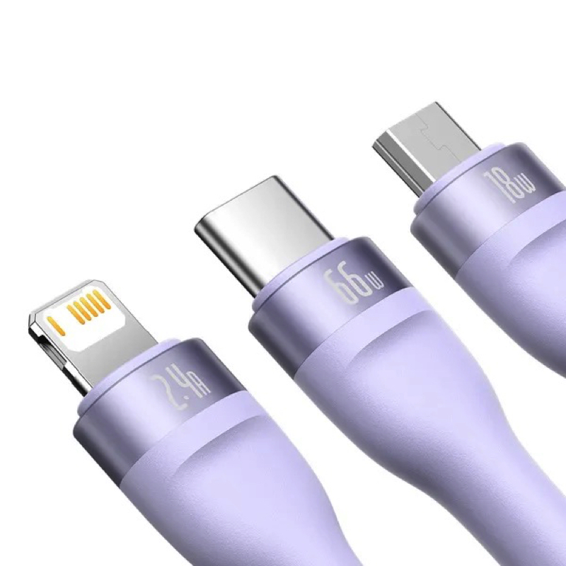 Cable Baseus Flash Series Ⅱ One-for-three Fast Charging Data Cable USB to M+L+C 66W 1.2m Purple