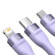 Cable Baseus Flash Series Ⅱ One-for-three Fast Charging Data Cable USB to M+L+C 66W 1.2m Purple