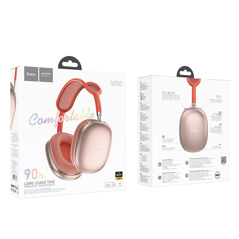 Бездротові накладні навушники HOCO W55 Pleasing BT headphones Pink