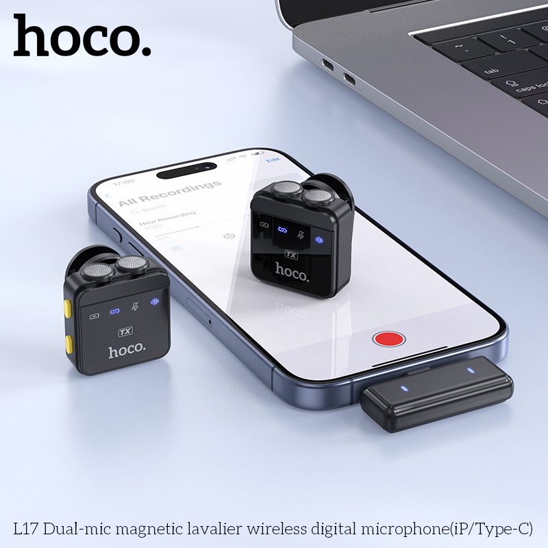 Бездротова мікрофонна система HOCO L17 Dual-mic magnetic lavalier wireless digital microphone (iP/Type-C) Black
